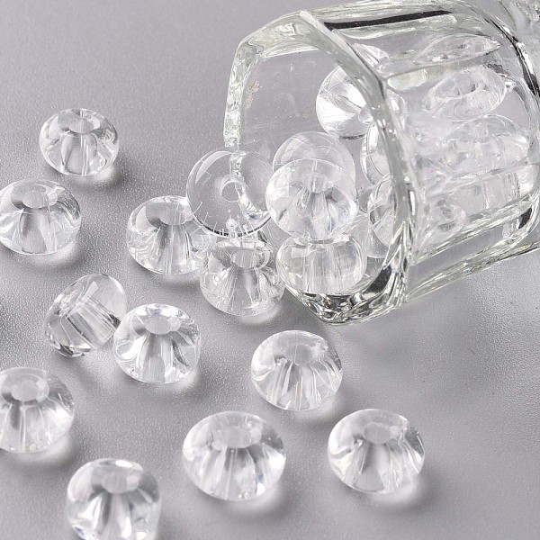 

PandaHall Transparent Colours Glass Round Beads, Round Hole, Clear, 3~5x9~10mm, Hole: 2.5mm, about 660pcs/pound Glass Clear