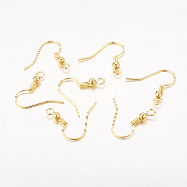 

PandaHall Brass Earring Hooks, Ear Wire, with Horizontal Loop, Golden, 17~19x16~18x0.8mm, 20 Gauge, Hole: 2mm Brass