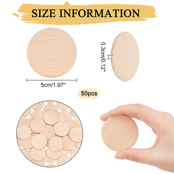 

PandaHall 50 Pcs Beech Wooden Round Pieces, 5cm Unfinished Wood Circles Round Slices Wooden Cutouts Ornaments for DIY Crafts Painting...