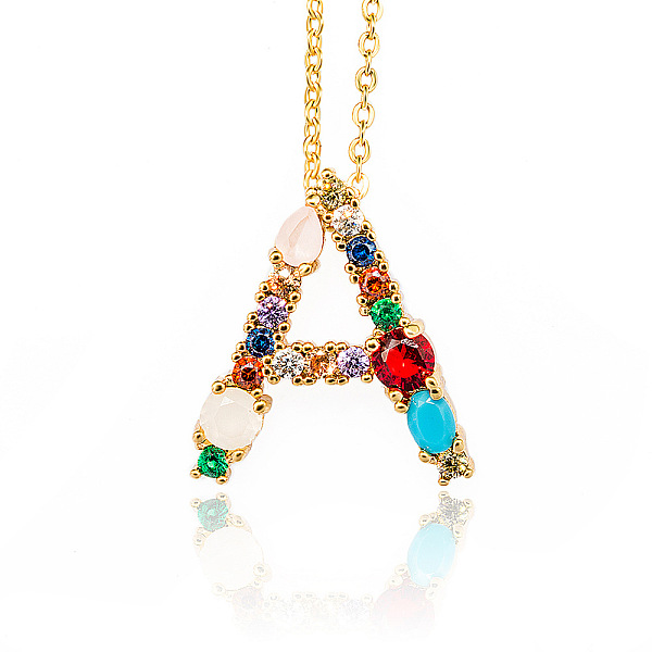 

PandaHall Golden Brass Micro Pave Cubic Zirconia Initial Pendants Necklaces, with Cable Chains, Colorful, Letter, Letter.A, 17.9~18.1 inch...
