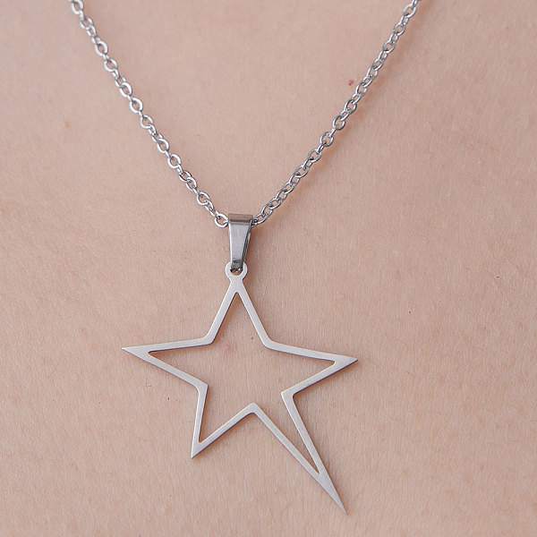 

PandaHall 201 Stainless Steel Hollow Star Pendant Necklace, Stainless Steel Color, 17.72 inch(45cm) 201 Stainless Steel Star