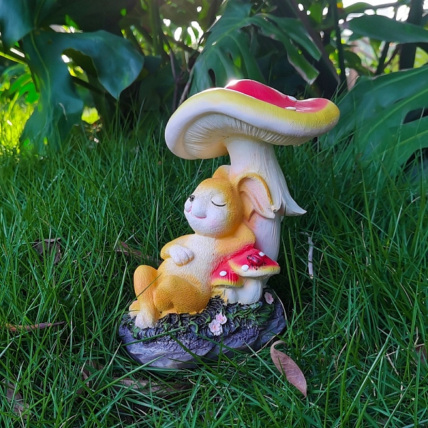 

PandaHall Resin Rabbit with Mushroom Figurines, Micro Landscape Garden Decorations, Gold, 120x170x185mm Resin Rabbit Gold