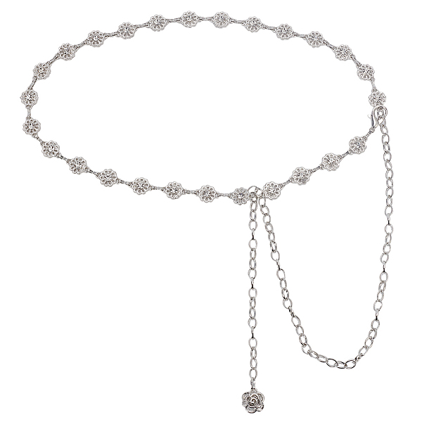1Pc Iron Rhinestone Sparkling Flower Link Chains Belt with Alloy Cable Chains