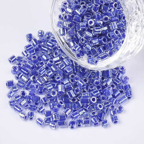 

PandaHall 8/0 Two Cut Glass Seed Beads, Hexagon, Transparent Inside Colours Rainbow & Luster, Royal Blue, 2.5~3x2.5mm, Hole: 0.9mm, about...