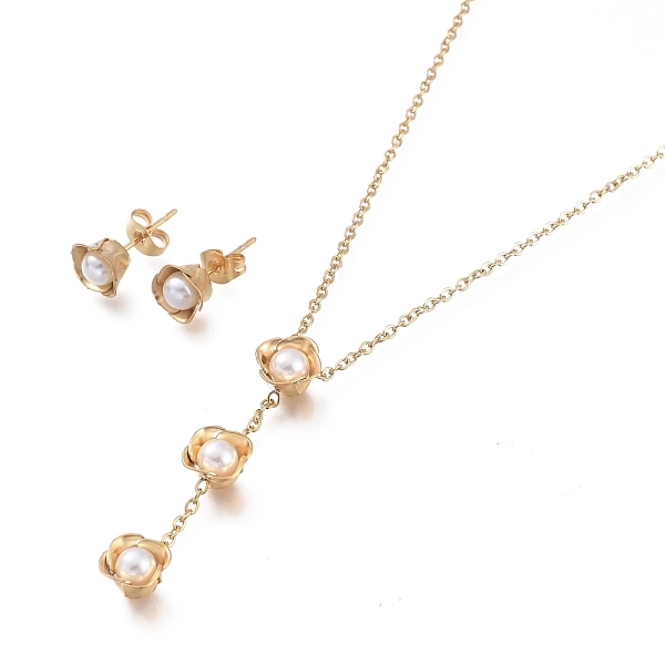 

PandaHall 304 Stainless Steel Jewelry Sets, Cable Chains Acrylic Pearl Pendant Necklaces and Stud Earrings, with Ear Nuts and Lobster Claw...