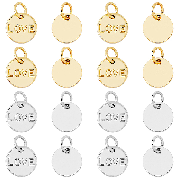 

PandaHall SUPERFINDINGS 16Pcs 2 Colors Brass Love Words Pendants Flat Round Charms with Jump Rings Lettering Saying Pendants Stamping...