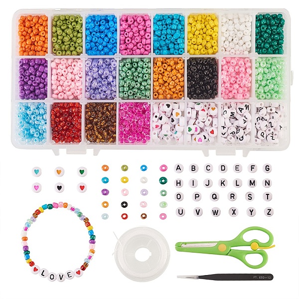 

PandaHall DIY Jewelry Sets, with Glass Seed Beads, Acrylic Beads, Stainless Steel and ABS Plastic Scissors, Elastic Thread, Stainless Steel..., Multicolor