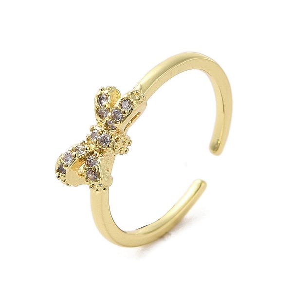 

PandaHall Rack Plating Brass Micro Pave Cubic Zirconia Finger Ring, Cuff Ring, Long-Lasting Plated, Cadmium Free & Lead Free, Bowknot, Real..., Clear