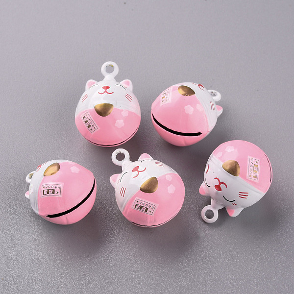 

PandaHall Baking Painted Brass Bell Pendants, Maneki Neko/Beckoning Cat, Pink, 23x17x16.5mm, Hole: 2mm Brass Cat Shape Pink