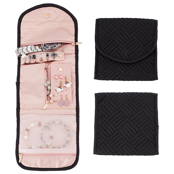 

PandaHall Foldable Brocade & Polyester Fabric Jewelry Storage Bags, Square Jewelry Envelope Pouches with Flip Cover, Black, 14x14x1cm...