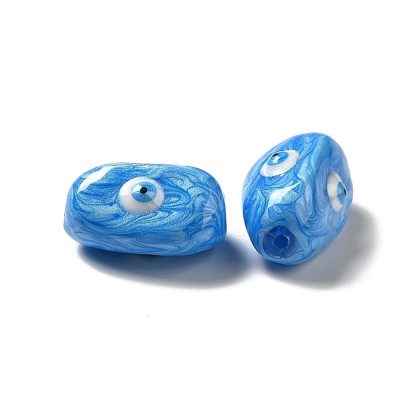 

PandaHall Opaque Glass Beads, with Enamel, Oval with Evil Eye, Deep Sky Blue, 19~20x10.5~13x10~11mm, Hole: 1.4mm Glass Oval