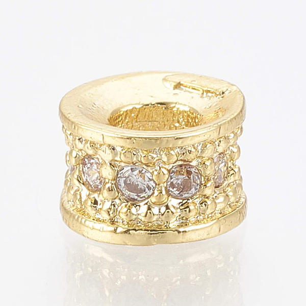 

PandaHall Brass Micro Pave Cubic Zirconia Beads, Column, Clear, Golden, 6.5x4mm, Hole: 2.5mm Brass+Cubic Zirconia Column Clear