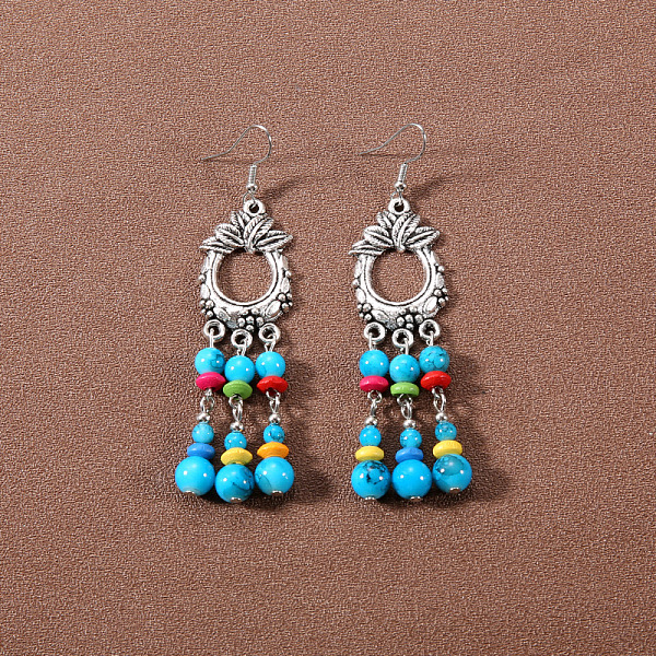

PandaHall Bohemian tassel turquoise earrings, retro ethnic minority style earrings, personalized temperament, Tibetan ear accessories..., Green