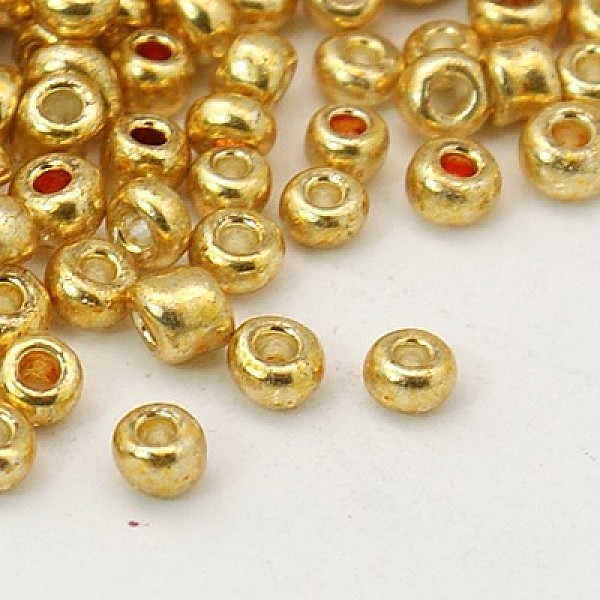 

PandaHall Glass Seed Beads, Dyed Colors, Round, Wheat, Size: about 2mm in diameter, hole:1mm Glass Orange