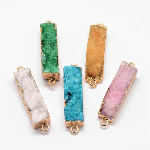 

PandaHall Electroplated Natural & Dyed Druzy Agate Links connectors, with Golden Plated Brass Findings, Rectangle, Mixed Color..., Multicolor