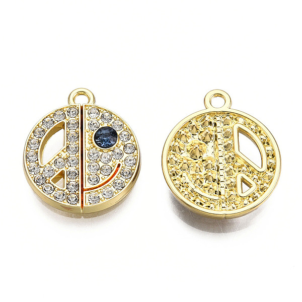 

PandaHall Rack Plating Alloy Pendants, with Rhinestone, Cadmium Free & Nickel Free & Lead Free, Flat Round with Smiling Face, Light Gold..., Multicolor