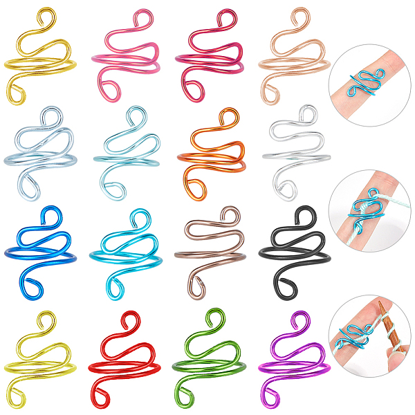 16Pcs 16 Colors Aluminu Cuff Rings, Knitting Loop Crochet Loops, Yarn Guide Finger Holder, Mixed Color, Inner Diameter: 19mm, 1pc/color