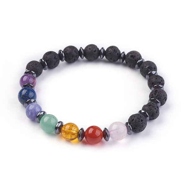 

PandaHall Natural Mixed Stone Stretch Bracelets, with Lava Rock and Non-Magnetic Synthetic Hematite Beads, 2-1/8 inch(5.5cm) Mixed Stone