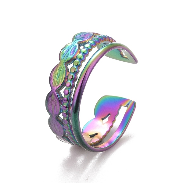 

PandaHall Ion Plating(IP) Rainbow Color 304 Stainless Steel Oval Wrap Open Cuff Ring for Women, US Size 9(18.9mm) 304 Stainless Steel