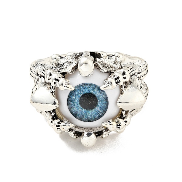 

PandaHall Evil Eye Resin Open Cuff Ring, Antique Silver Alloy Gothic Jewelry for Men Women, Steel Blue, US Size 9(18.9mm) Resin