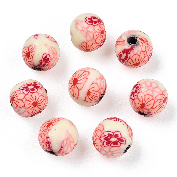 

PandaHall Handmade Polymer Clay Beads, Round with Flower Pattern, Beige, 10mm, Hole: 1.5~2mm Polymer Clay Flower Yellow