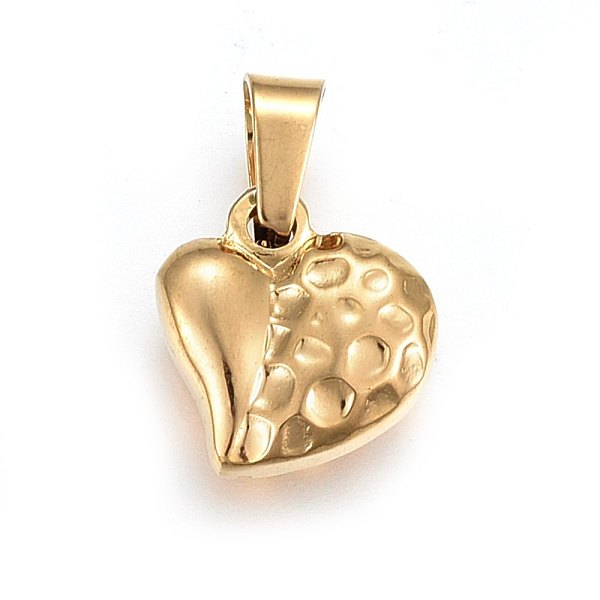

PandaHall 304 Stainless Steel Pendants, Hammered, Puffed Heart with Bumpy, Golden, 14x13.5x5.5mm, Hole: 7x4.5mm 304 Stainless Steel Heart