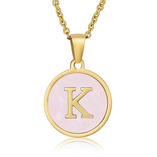 

PandaHall Natural Shell Initial Letter Pendant Necklace, with Golden Stainless Steel Cable Chains, Letter K, 17.72 inch(45cm) Shell Letter K..., Pink