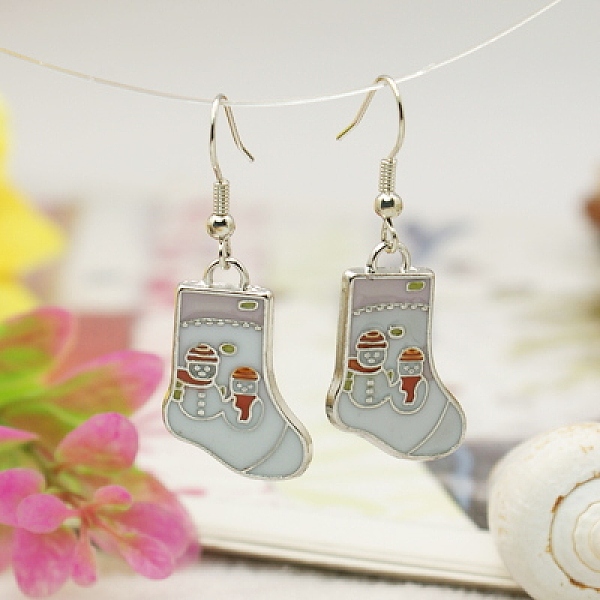 

PandaHall Fashion Earrings for Christmas, with Enameled Alloy Pendants and Brass Earring Hooks, White, 41mm Alloy White