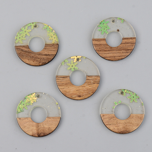 

PandaHall Transparent Resin & Walnut Wood Pendants, with Glitter Paillettes, Flat Round, Green Yellow, 28x3mm, Hole: 2mm Resin+Wood Flat...