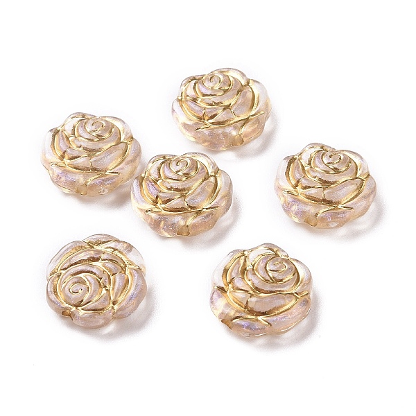 

PandaHall Plating Transparent Acrylic Beads, Golden Metal Enlaced, Rose, Clear, 13.5x14x5mm, Hole: 1.6mm, 1050pcs/500g Acrylic Flower Clear