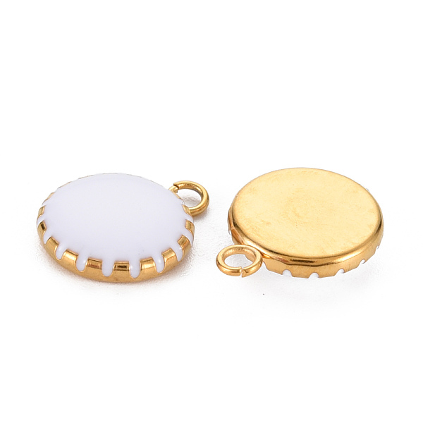 

PandaHall 304 Stainless Steel Enamel Charms, Ion Plating(IP), Golden, Flat Round, White, 13.5x10.5x3mm, Hole: 1.6mm Stainless Steel+Enamel...