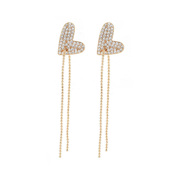 

PandaHall Real 18K Gold Plated Heart with Long Tassel Stud Earrings, Cubic Zirconia Earrings for Valentine's Day, Nickel Free, Clear...
