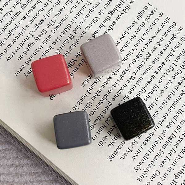 Opaque Acrylic European Beads, Large Hole Beads, Cube, Mixed Color, 14-14.5x14-14.5x14-14.5mm, Hole: 3.5mm