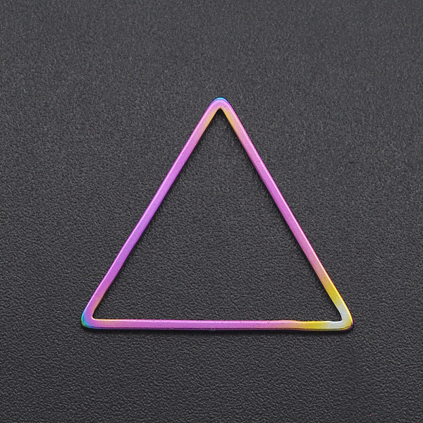 

PandaHall Ion Plating(IP) 201 Stainless Steel Linking Rings, Triangle, Laser Cut, Rainbow Color, 20x33x1mm, Inner Diameter: 17x20mm 201...