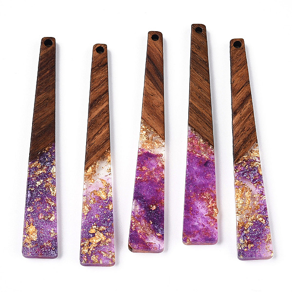 

PandaHall Transparent Resin & Walnut Wood Big Pendants, with Gold Foil, Trapezoid Charms, Medium Orchid, 69.5x10x3.5mm, Hole: 2mm Resin+Wood...