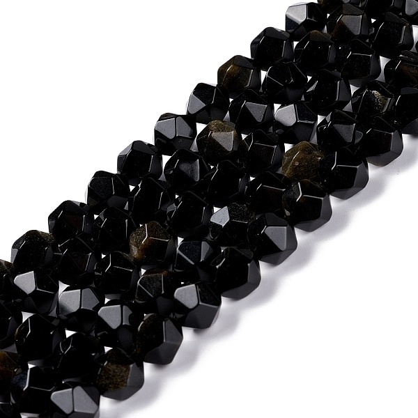 

PandaHall Natural Golden Sheen Obsidian Beads Strands, Polygon, Faceted, 9x10mm, Hole: 1mm, about 37pcs/strand, 15.16''(38.5cm) Golden Sheen...