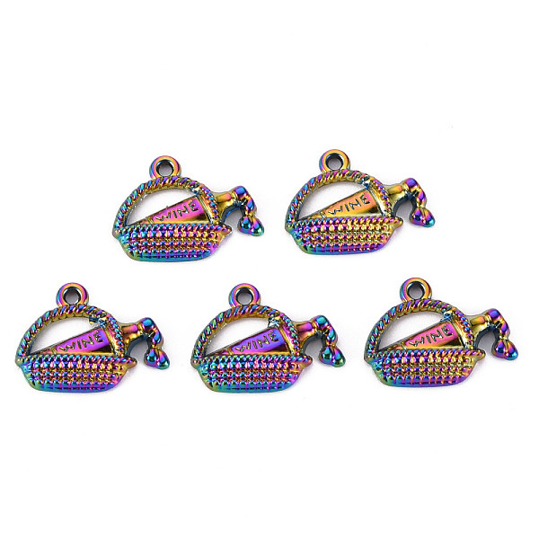 

PandaHall Alloy Charms, Cadmium Free & Nickel Free & Lead Free, Basket with Wine, Rainbow Color, 14.5x19x3mm, Hole: 1.6mm Alloy Others