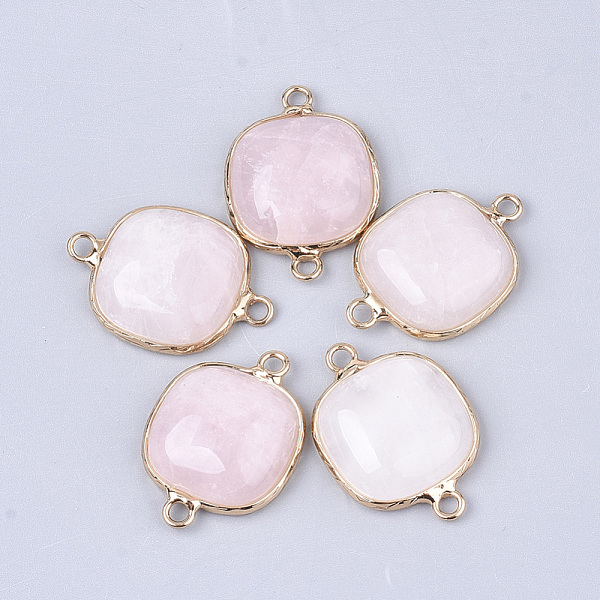 

PandaHall Natural Rose Quartz Links connectors, with Brass Findings, Square, Golden, 27~28x19~20x6~7mm, Hole: 2mm Rose Quartz Square