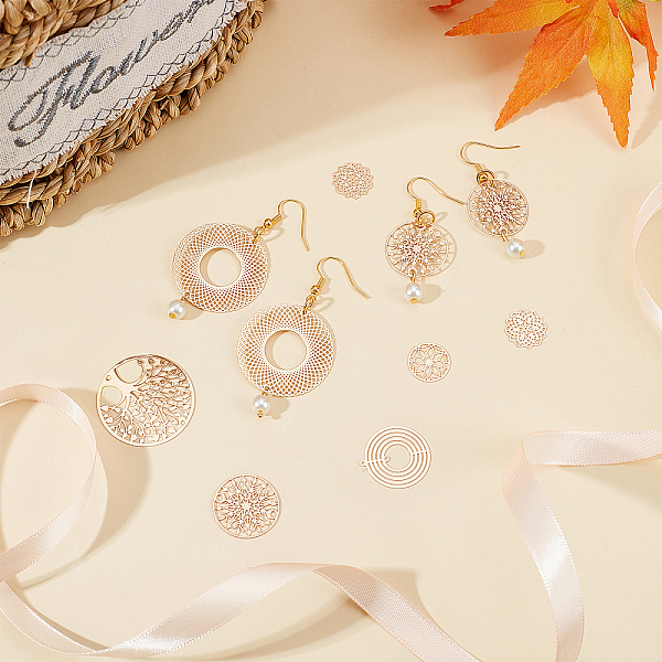 

PandaHall SUPERFINDINGS 60Pcs 6 Style Gold Brass Filigree Charms Filigree Wrap Charm Pendant Connector Metal Filigree Embellishments for...
