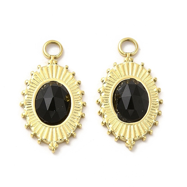 

PandaHall Natural Black Onyx(Dyed & Heated) Pendants, Faceted Oval Charms, with Vacuum Plating Real 18K Gold Plated 201 Stainless Steel...