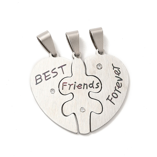 

PandaHall Friendship 201 Stainless Steel Rhinestone Pendants, Split Pendants, Heart with Word Best Friends Forever, Stainless Steel Color..., Clear