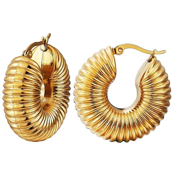 

PandaHall Chunky Vintage Grooved Hoop Earrings for Women, Ion Plating(IP) 304 Stainless Steel Earrings, Round, Real 24K Gold Plated...