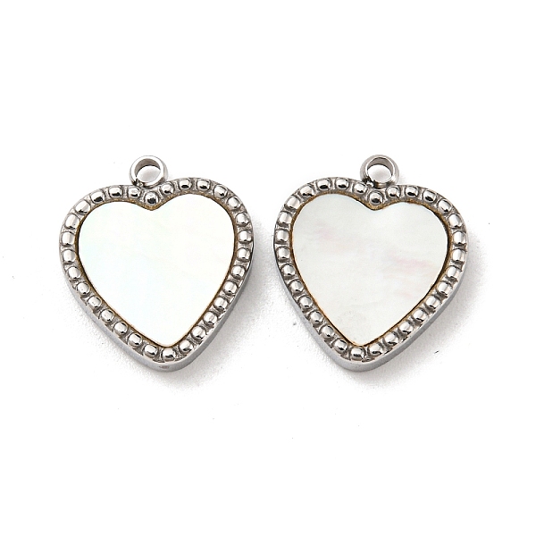 

PandaHall 304 Stainless Steel Pave Shell Heart Charms, Stainless Steel Color, 14x12x2.5mm, Hole: 1.6mm Shell Heart