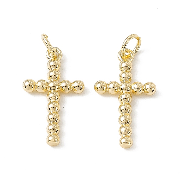 

PandaHall Brass Pendants, Religion Cross Charms, with Open Jump Rings, Real 18K Gold Plated, 20x11x2mm, Hole: 3mm, Ring: 5x0.9mm Brass Cross