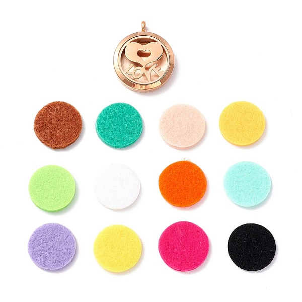 

PandaHall Ion Plating(IP) 316 Surgical Stainless Steel Diffuser Locket Pendants, with Perfume Pad and Magnetic Clasps, Flat Round with Heart..., Multicolor
