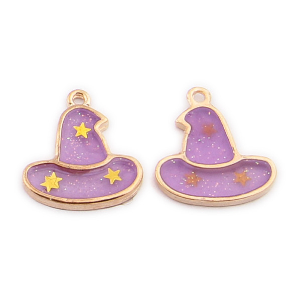 

PandaHall Alloy Enamel Pendants, DIY Accessories, for Halloween, with Glitter Powder & Sequin, Magic Hat, Purple, 20.5x19x2mm, Hole: 1.6mm...