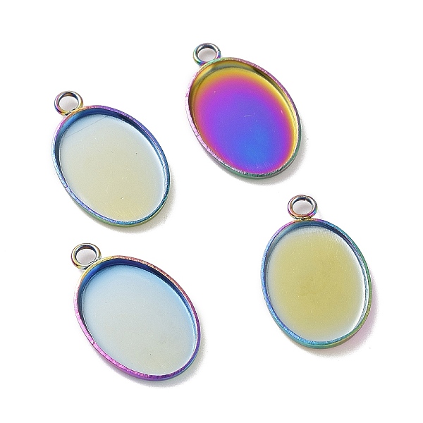

PandaHall Ion Plating(IP) 304 Stainless Steel Pendant Cabochon Settings, Plain Edge Bezel Cups, Oval, Rainbow Color, Tray: 14x10mm...