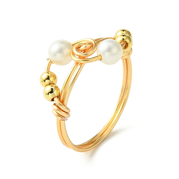 

PandaHall Shell Pearl Finger Ring, Copper Wire Wrapped Ring, Golden, US Size 8 3/4(18.7mm) Shell Pearl Round White