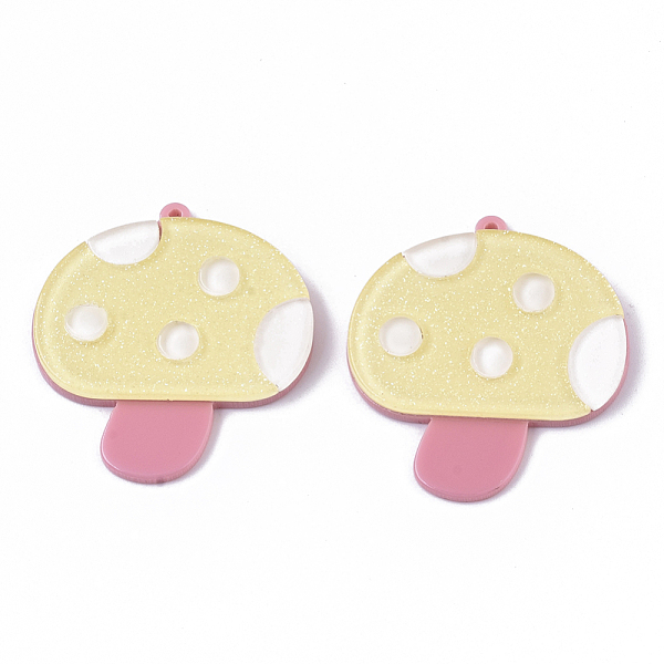 

PandaHall Cellulose Acetate(Resin) Pendants, with Glitter Powder, Mushroom, Yellow, 40.5x38x4.5mm, Hole: 1.6mm Cellulose Acetate Mushroom...