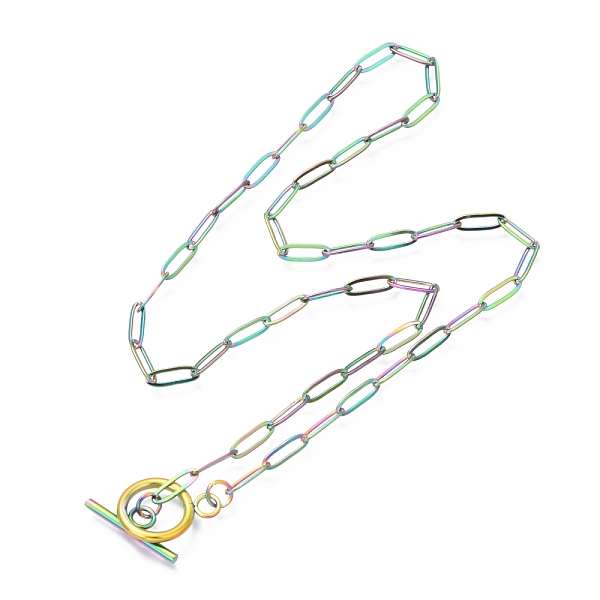 

PandaHall Unisex Vacuum Plating 304 Stainless Steel Paperclip Chain Necklaces, with Toggle Clasps, Rainbow Color, 17.71 inch(45cm) 304...